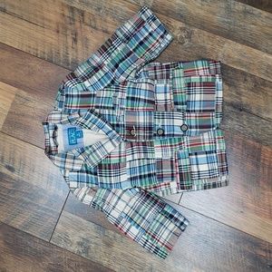 The Children's Place Madras Plaid Tan, Blue, and Green Blazer, Size 12 Months